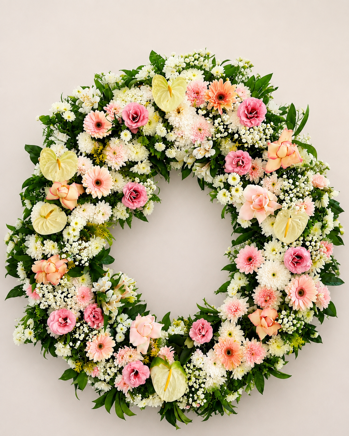 Coroa de flores Guirlanda 4 em tons de branco e rosa